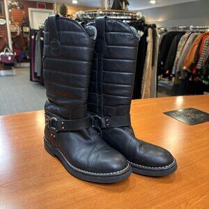 Chanel Black Quilted Leather Moto Boots
